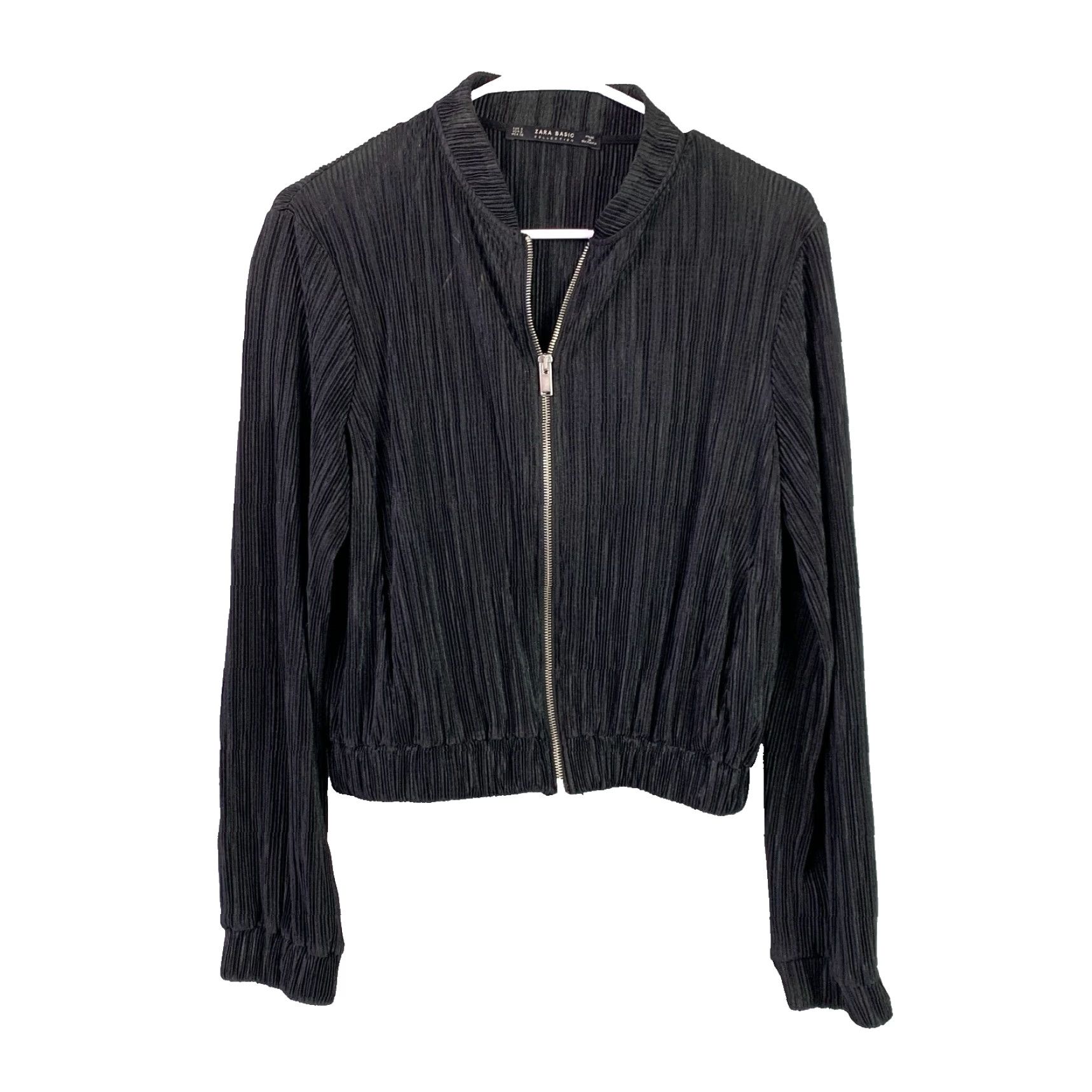 Zara Zara Basic Crinkle Slick Ribbed Hollywood Glam Black Zip Jacket Small Jacket Womens Size S / US 4 / IT 40 - 2 Thumbnail
