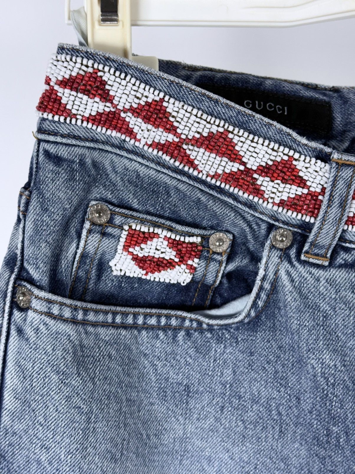 Gucci S/S 1999 Distressed Aztec Beaded Denim Jeans Size US 28 / EU 44 - 3 Thumbnail