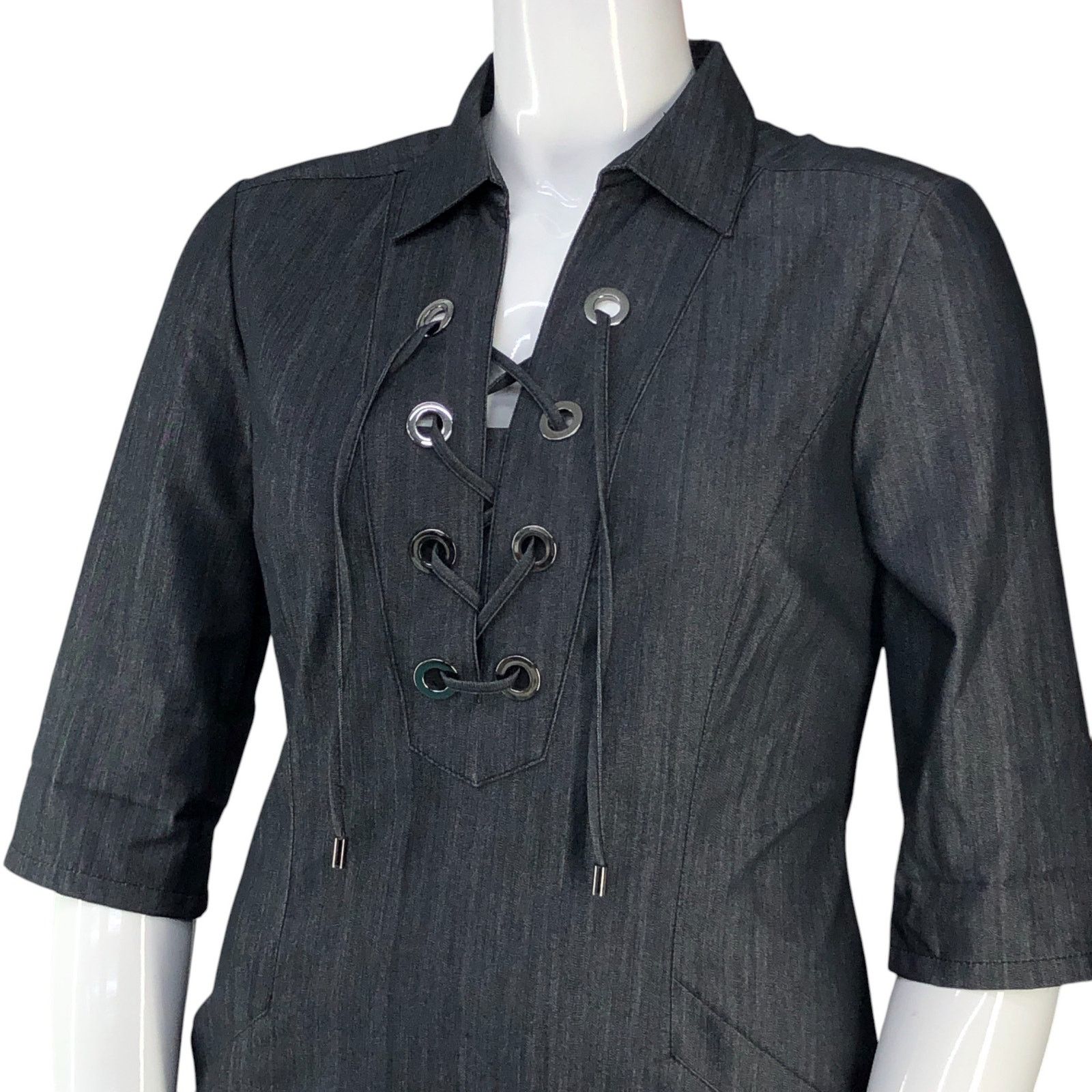 Lafayette 148 Lafayette 148 Size 8 Dress Nissa Lace Up Short Sleeve Grey Size M / US 6-8 / IT 42-44 - 2 Thumbnail