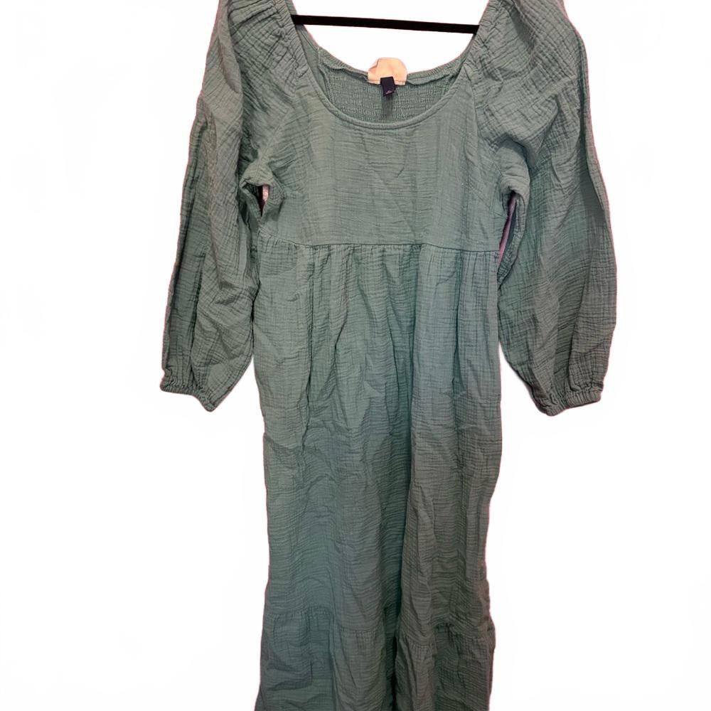 Designer Chic Green Maxi Dress with Puff Sleeves Size M / US 6-8 / IT 42-44 - 1 Thumbnail