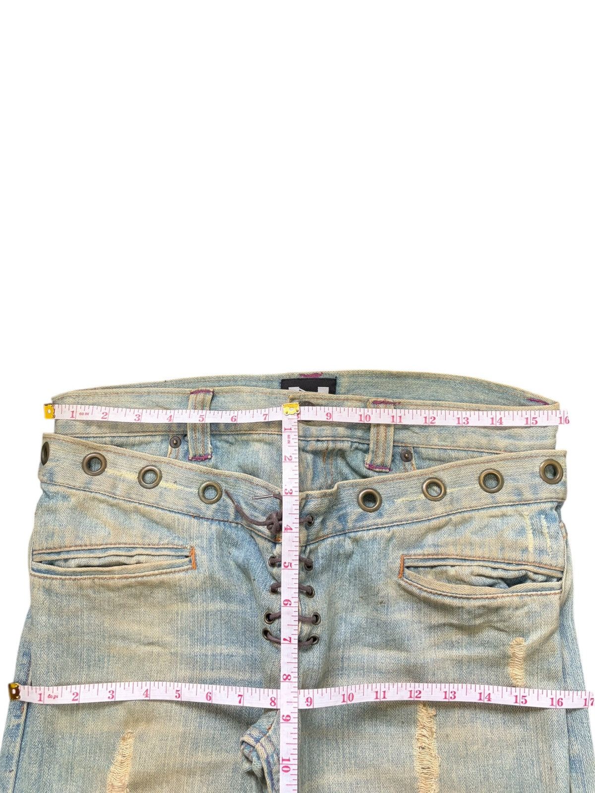 If Six Was Nine Vintage Nylaus Laced Up Double Waist Low Rise Flare Jeans Size 31" - 6 Thumbnail