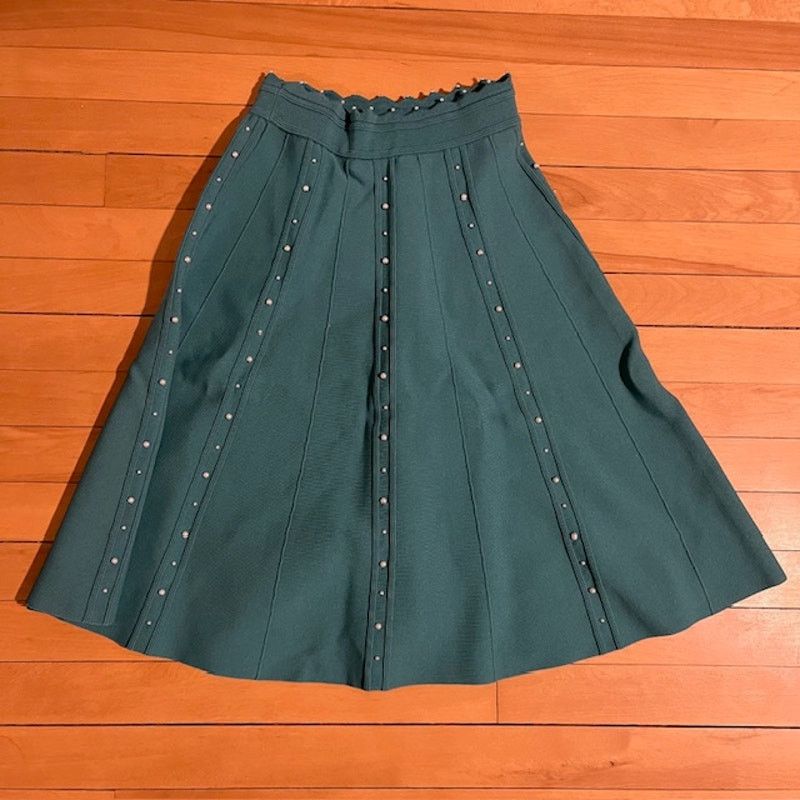 Sandro Sandro Green Skirt with Pearls - Small Size 26" / US 2 / IT 38 - 1 Thumbnail