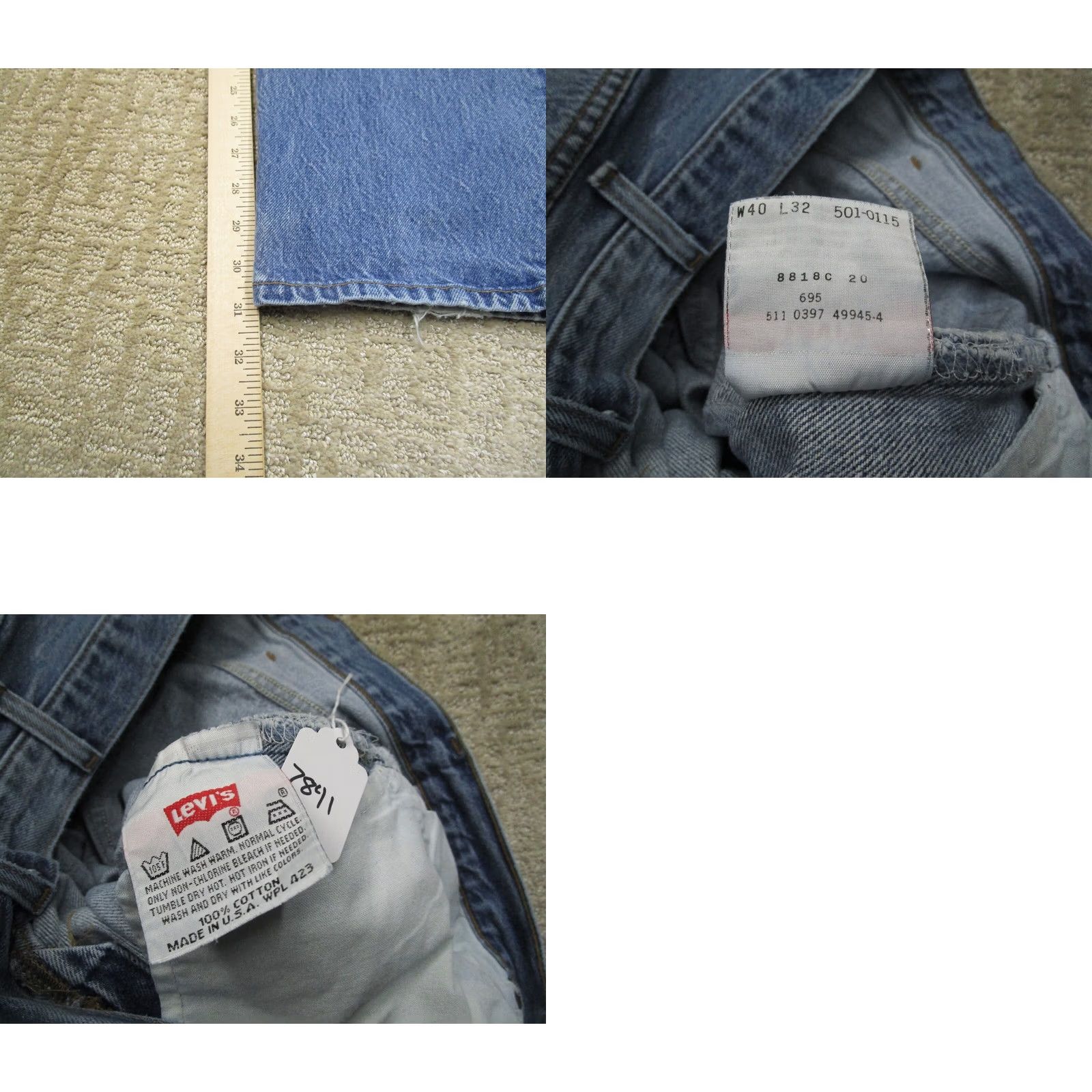 Levi's VINTAGE Levi's 501 Jeans Men 40x32 Blue Button Fly Pants 90s USA Light Wash Blue Jeans Men's 501 90s USA Size US 40 / EU 56 - 8 Thumbnail