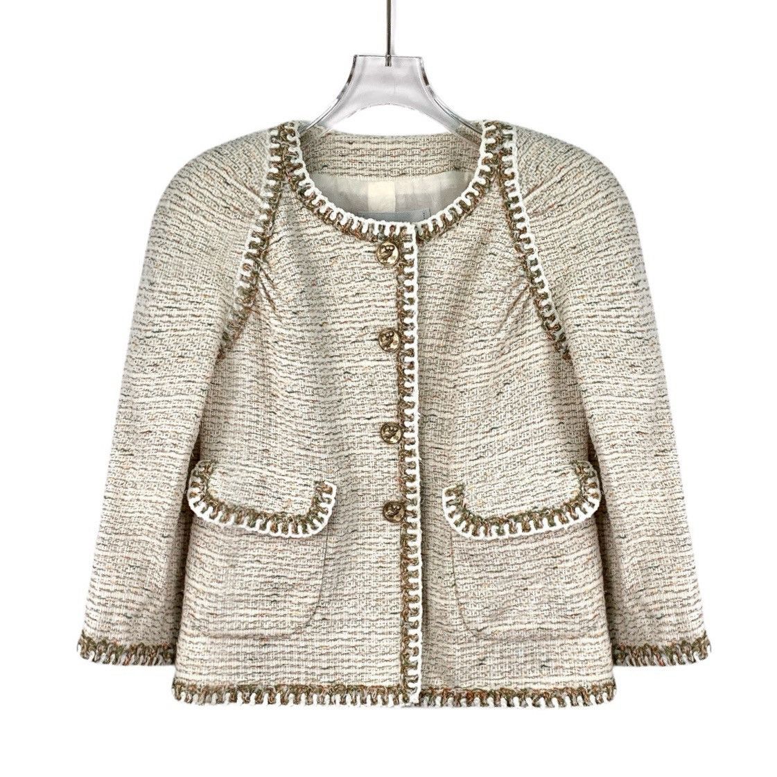 Chanel Chanel Greek Collection Beige Gold Tweed Woven Jacket Size XS / US 0-2 / IT 36-38 - 1 Thumbnail