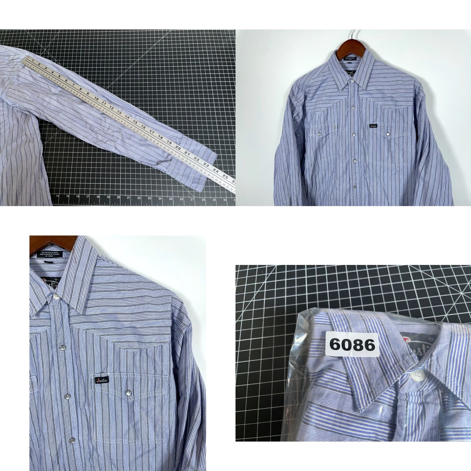 Justin Boots Justin Boots Western Shirt Adult Medium Blue Stripe Pearl Snap Button Up Mens Size US M / EU 48-50 / 2 - 8 Thumbnail