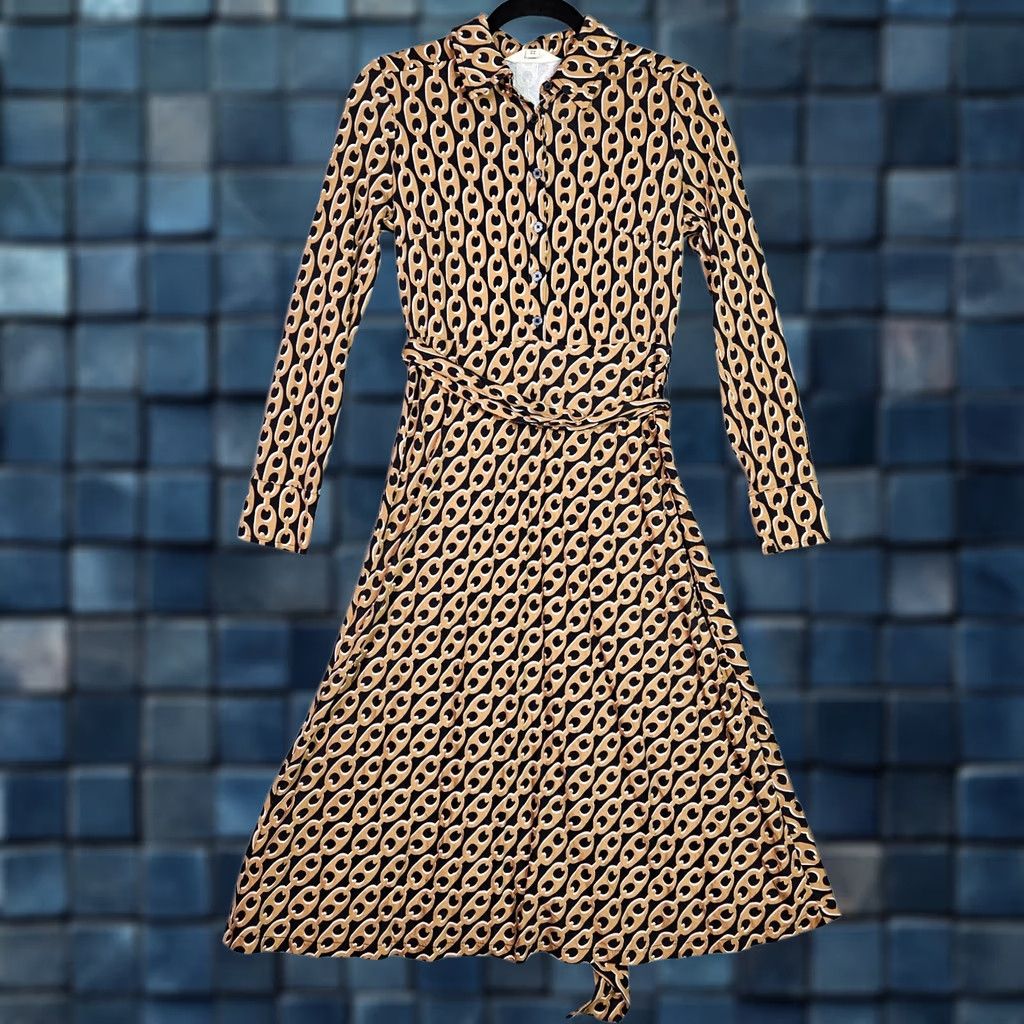 Boden Boden Dress Womens 4P Wrap Dress Geometric Brown Long Sleeve A-Line Casual Shirt? Size S / US 4 / IT 40 - 1 Thumbnail