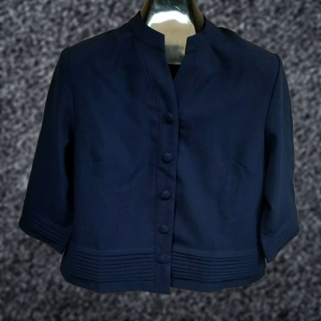 Vintage BFA Classics Petite Womens Button Front Blazer 3/4 Sleeve Navy Blue Size 12P Size XL / US 12-14 / IT 48-50 - 1 Thumbnail