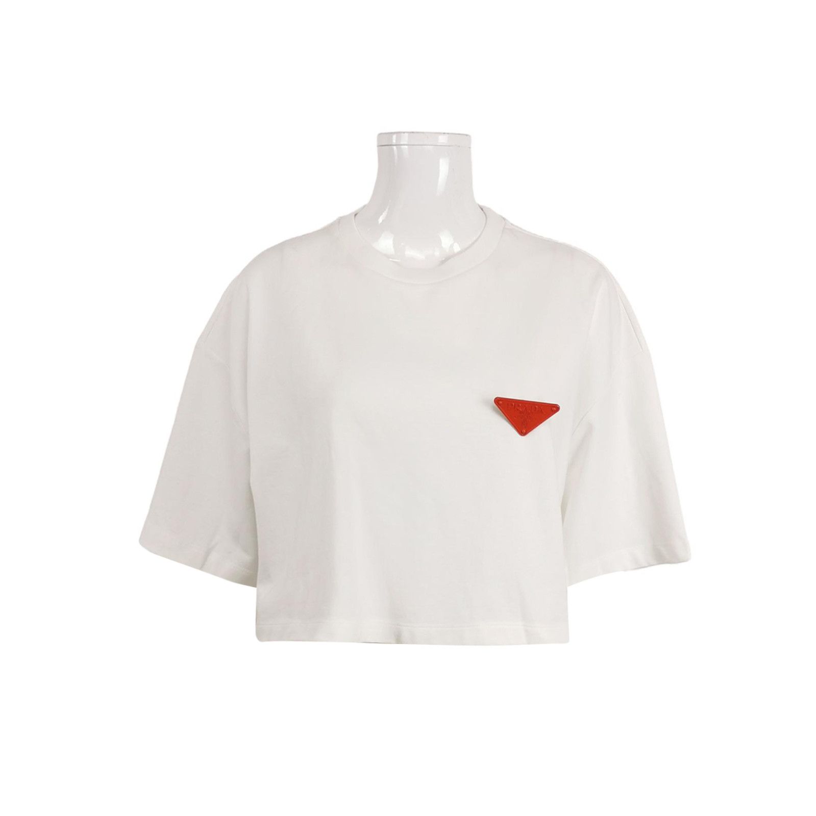 Prada Prada Cotton White Triangle Logo T-Shirt 0089 Size M / US 6-8 / IT 42-44 - 1 Thumbnail