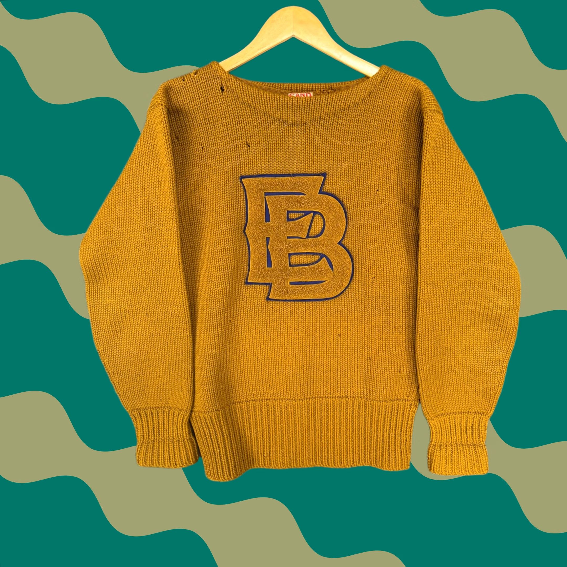 Vintage VINTAGE 1940s Sand Knit Knit Sweater Boat Neck Brown 42 Mens Size US XL / EU 56 / 4 - 1 Thumbnail
