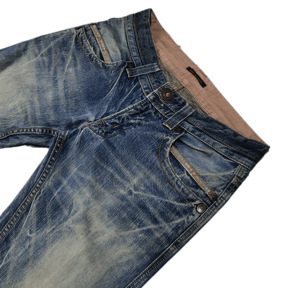 Blue Blue Japan 🇯🇵 90s Blue Way Distressed Denim Mud Wash Pants Size US 30 / EU 46 - 3 Thumbnail
