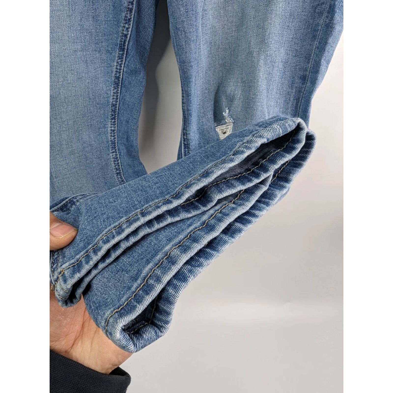 NYDJ NYDJ Curves 360 Shape Jeans High Rise Distressed Blue Denim Womens Size 14 Straight Jeans Stretch Shaping Regular Blue Size 36" / US 14 / IT 50 - 4 Thumbnail