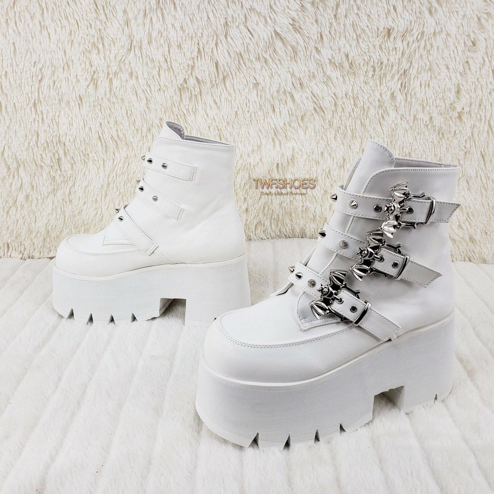 Demonia Cult DEMONIA Ashes 55 White Matte Bat 3.5" Platform Heel Combat G Size US 10 / IT 40 - 5 Thumbnail