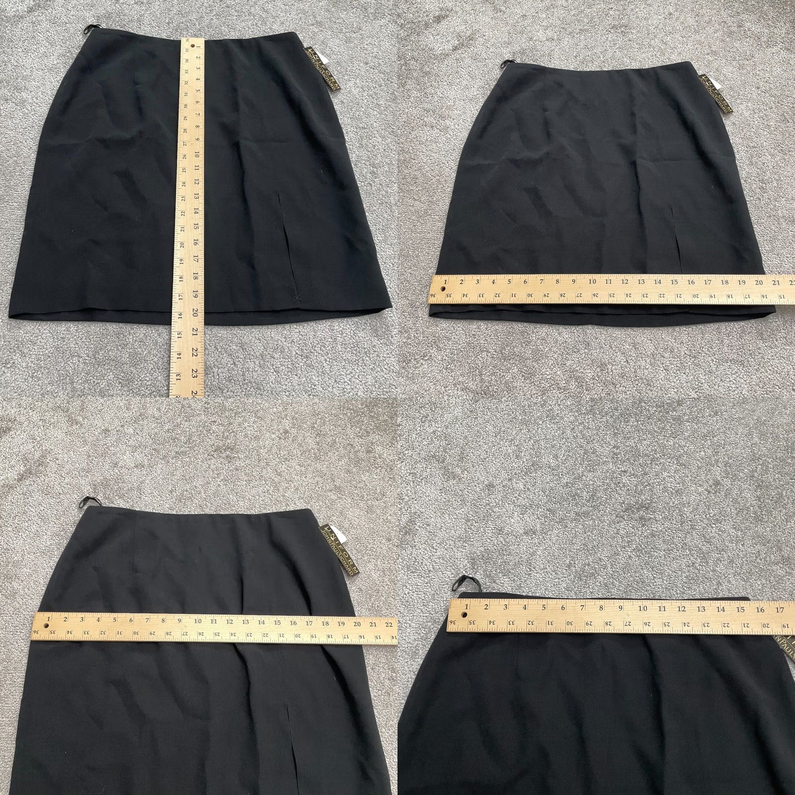 Vintage John Paul Richard Black Pencil Skirt Women 14 Classic Work Uniform Side Slit High Rise Zip Closure Designer Solid Microfiber Polyester Size 36" / US 14 / IT 50 - 8 Thumbnail