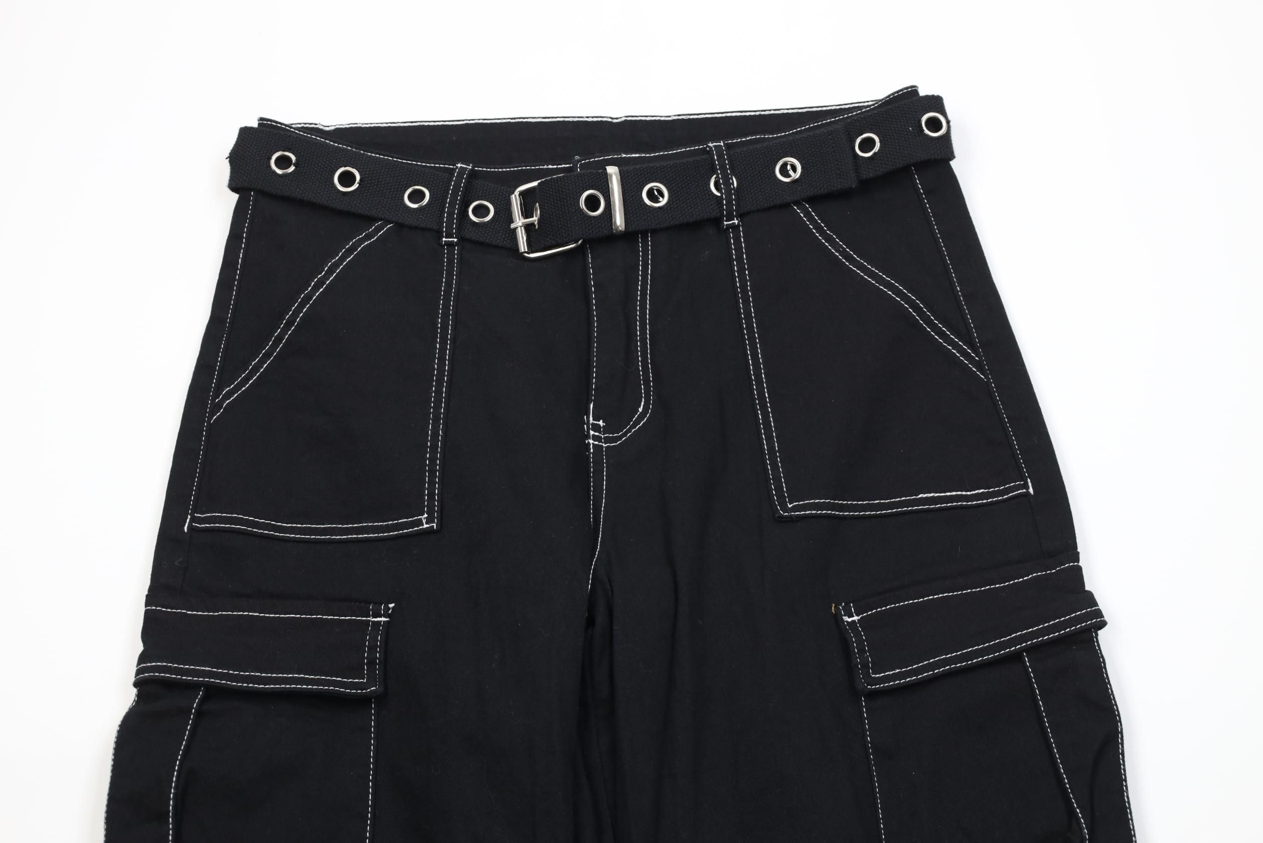 Vintage Vintage 90s Y2K Babydoll Goth Wide Leg Cargo Jeans Black Size 32" / US 10 / IT 46 - 2 Thumbnail