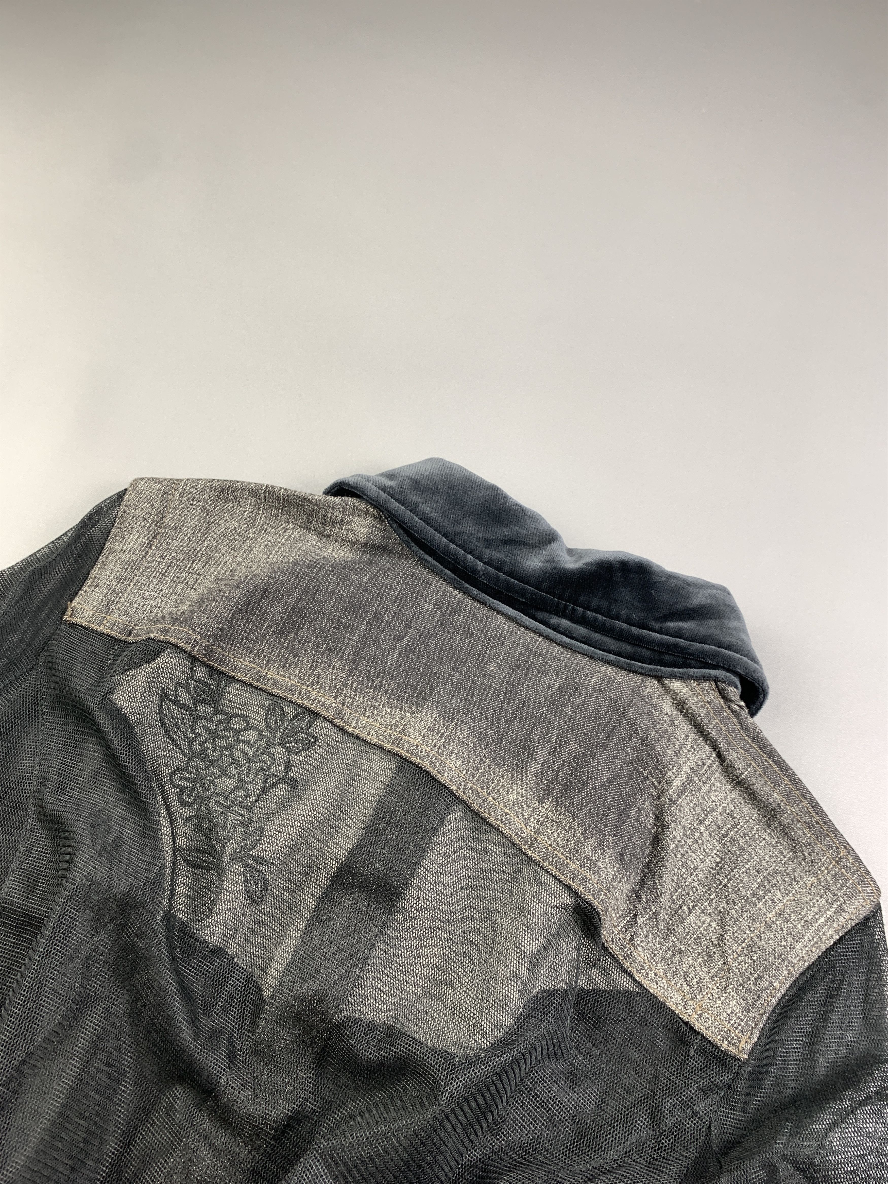 Japanese Brand Intellection Black Multi Fabric Fitted Trucker Jacket (M) Size M / US 6-8 / IT 42-44 - 4 Thumbnail