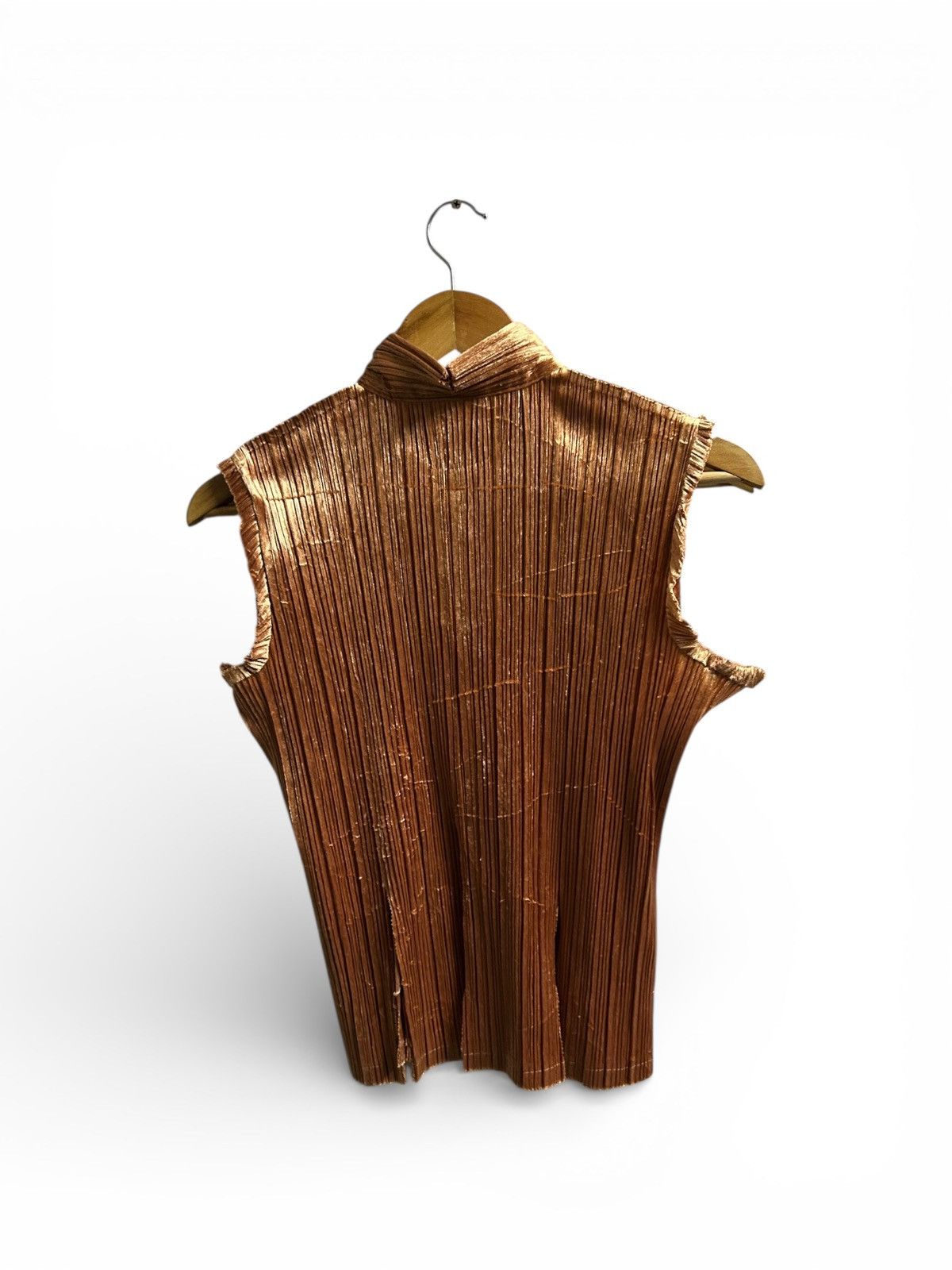 Pleats Please Issey Miyake Archival Sleeveless Mock Neck Top Metallic Bronze Gold Size M / US 6-8 / IT 42-44 - 4 Thumbnail