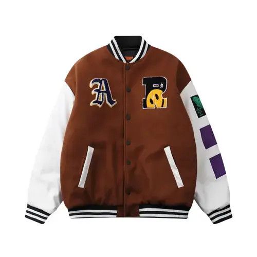 Jack Smiley Face Patchwork Letterman Varsity Jacket