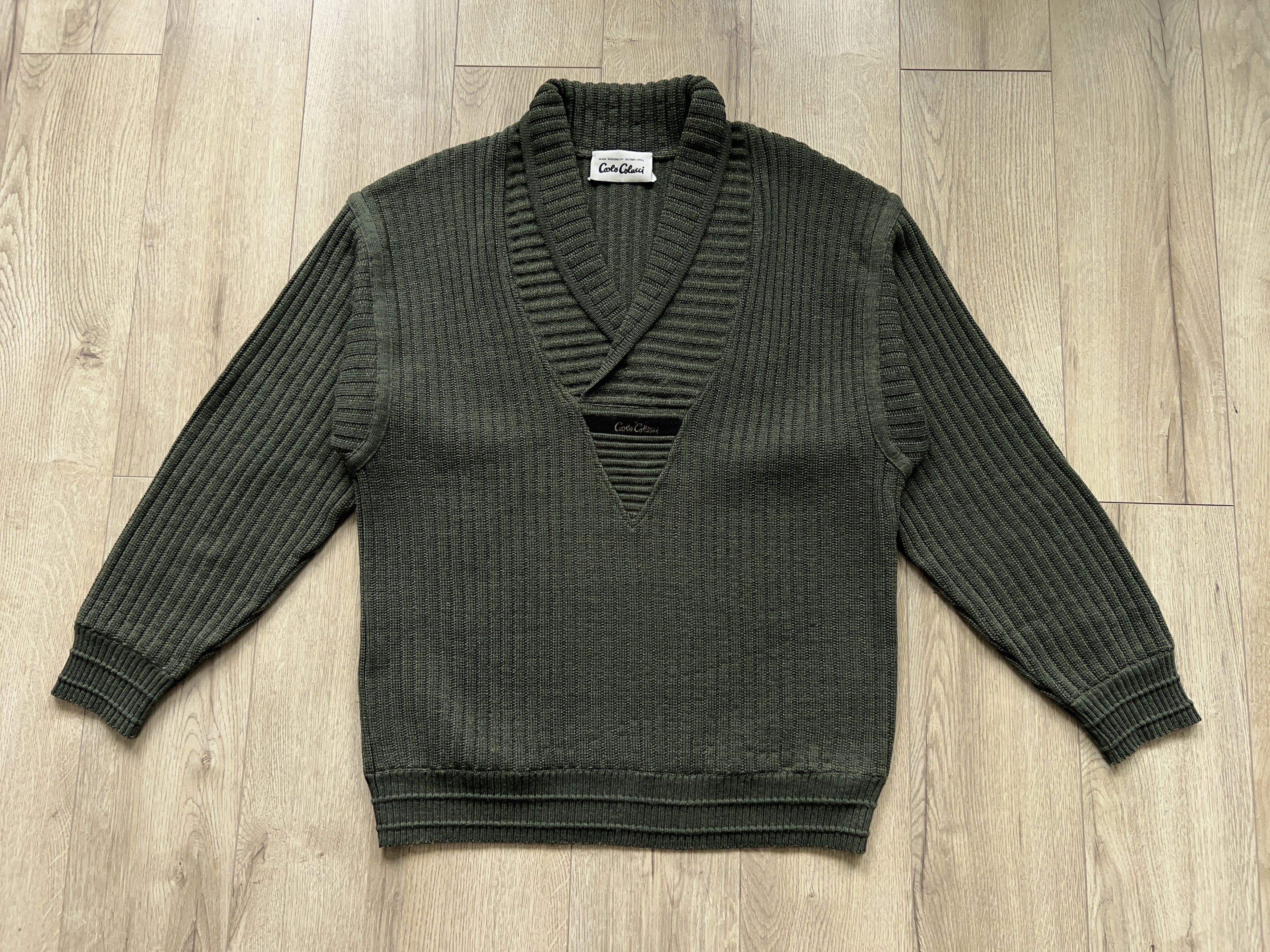 Carlo Colucci × Vintage Mens 1990s Mens Carlo Colucci Sweater Pullover V Neck Green Size US L / EU 52-54 / 3 - 2 Thumbnail