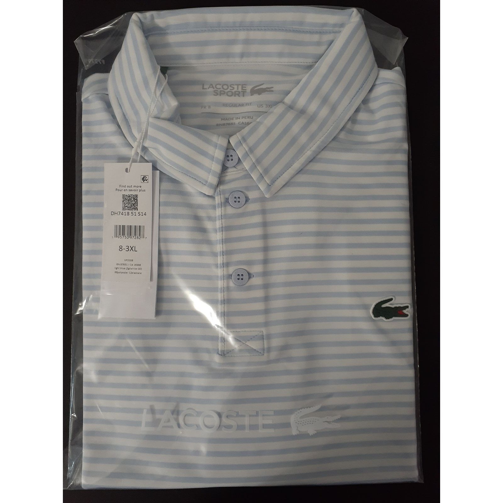Lacoste Lacoste Men's Regular Fit Golf Polo, Blue/White, 3XL Size US XXL / EU 58 / 5 - 2 Thumbnail