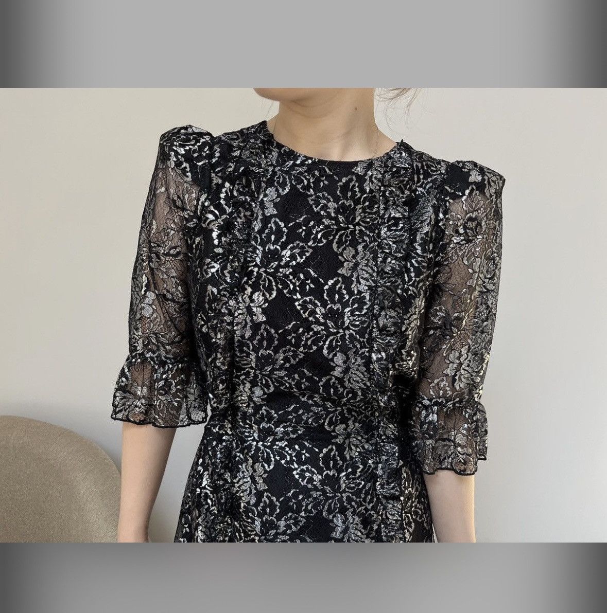 The Vampire's Wife THE VAMPIRE'S WIFE H&M silver black metallic lace dress Size M / US 6-8 / IT 42-44 - 22 Thumbnail