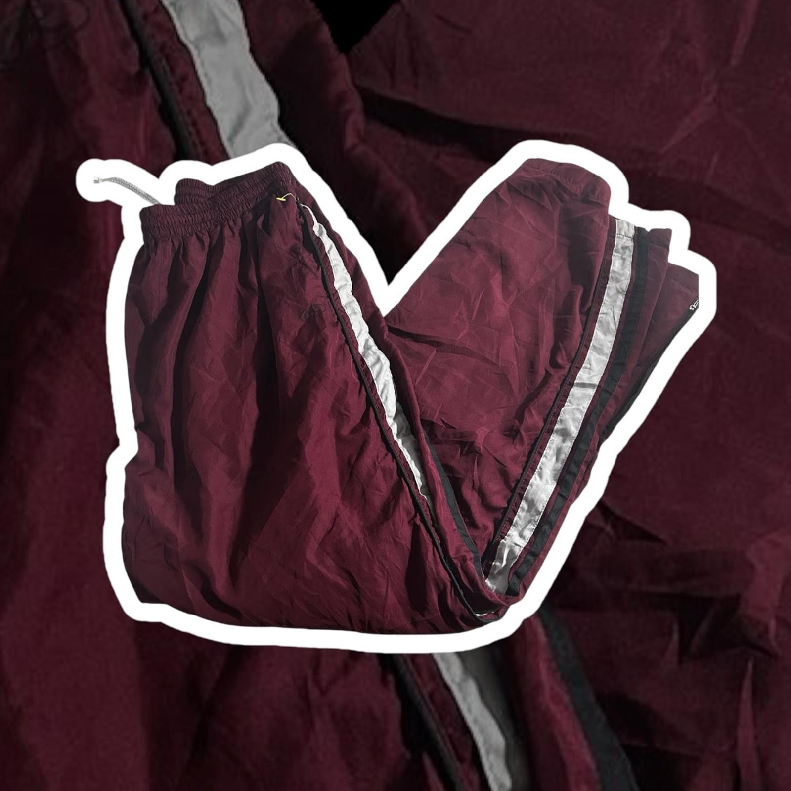 Designer Rawlings Burgundy Track Pants with Silver Stripes Size US 32 / EU 48 - 1 Thumbnail