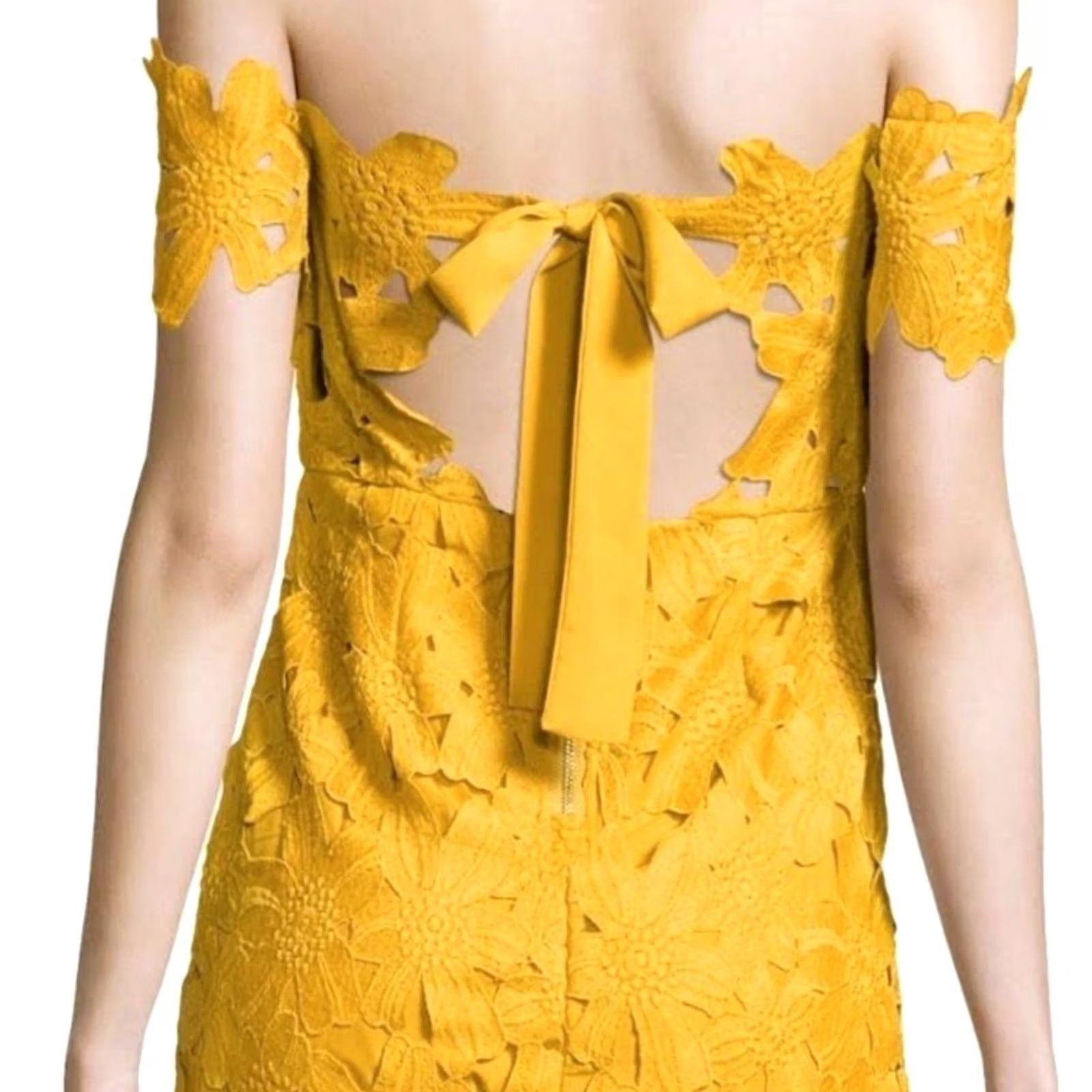 Vintage Few Moda Alison Off Shoulder Cocktail Dress Mustard Yellow Floral Women's M New NWT Size M / US 6-8 / IT 42-44 - 3 Thumbnail