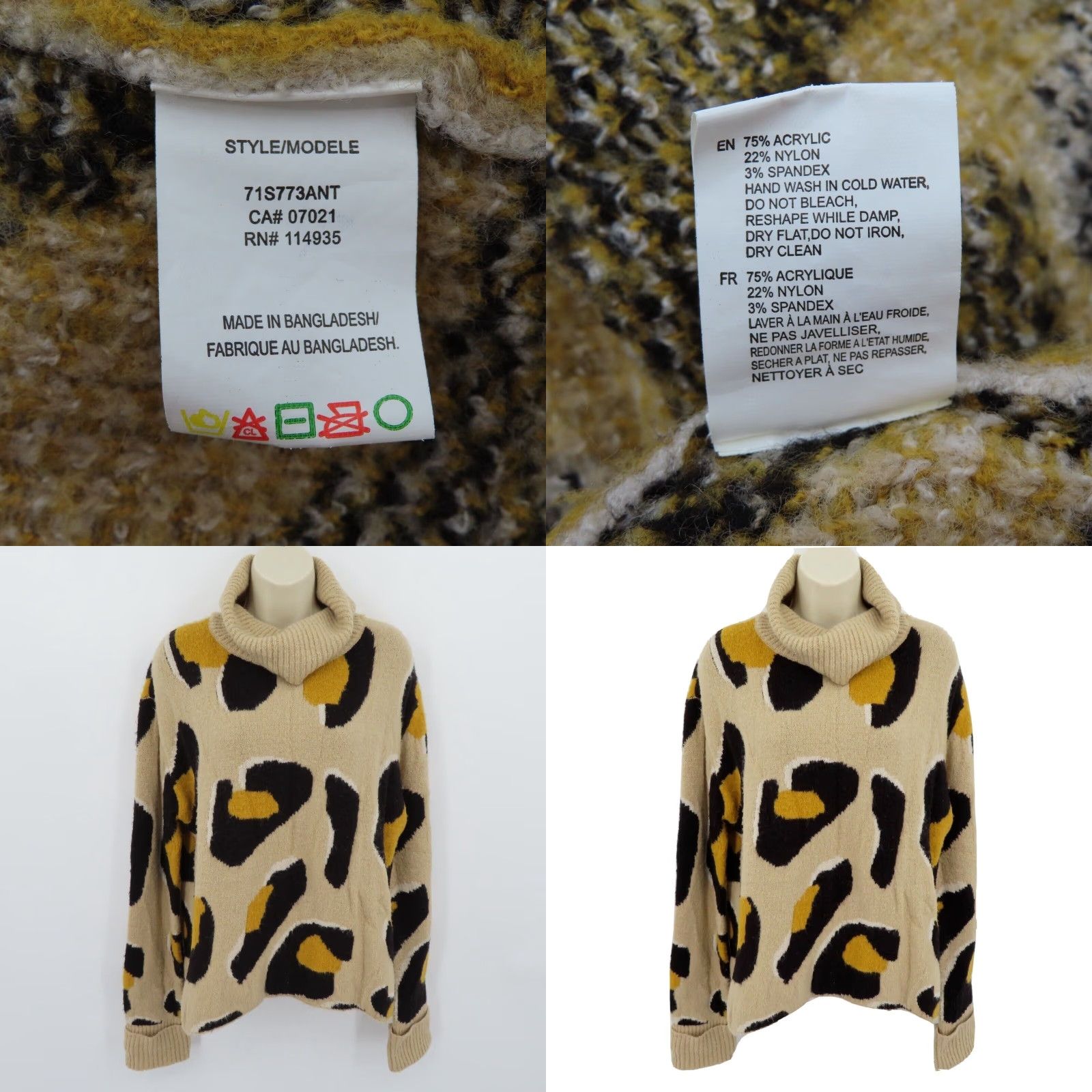 Anthropologie Moth Medium Beige Leopard Cheetah Animal Print Cowl Neck Knit Pullover Sweater Size M / US 6-8 / IT 42-44 - 8 Thumbnail