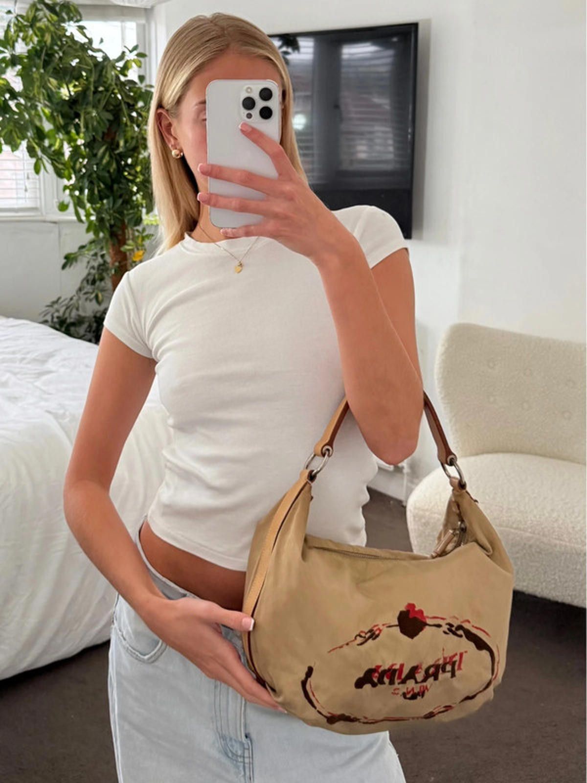 Prada Prada Stencil Logo Hobo Shoulder Bag Size ONE SIZE - 2 Thumbnail