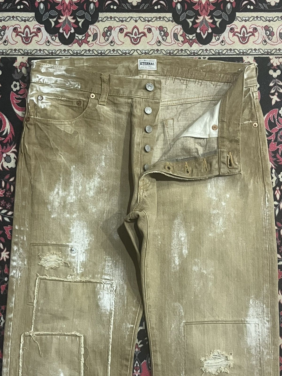 Kapital Eternal Bitchu Kurasaki Brown Paint Splattered Patches Jeans Size US 32 / EU 48 - 5 Thumbnail