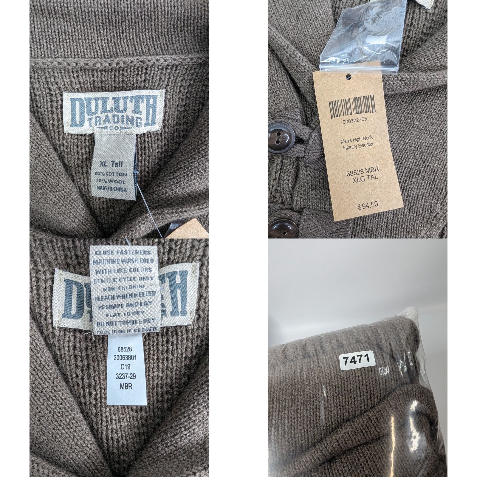 Vintage Duluth Men’s High-Neck Infantry Brown Sweater XLT Cotton Wool Blend Pullover Heavyweight Knit Long Sleeve Size XLT Brown Mens 68528 Size US XL / EU 56 / 4 - 8 Thumbnail