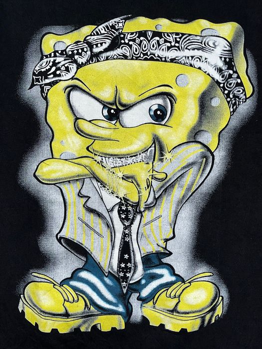 Vintage Crazy Baggy Vintage Y2K Gangster Rap Cartoon SpongeBob Shirt ...