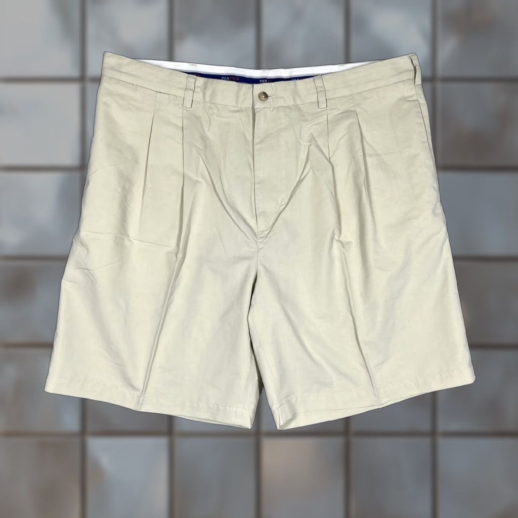 PGA Tour PGA TOUR Mens Chino Golf Shorts Flat Front 9" Inseam Size 40 Beige Tan Casual Belt Loops Regular Fit Microfiber Polyester Pocket Front Zipper Button Size US 40 / EU 56 - 1 Thumbnail