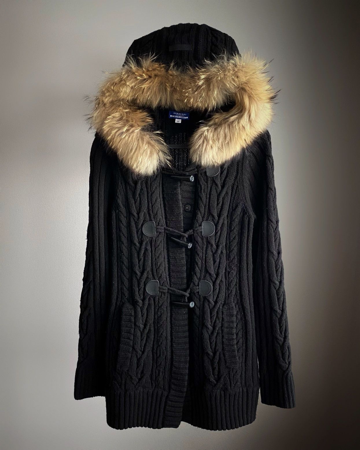 Burberry Blue Label raccoon fur hooded cardigan