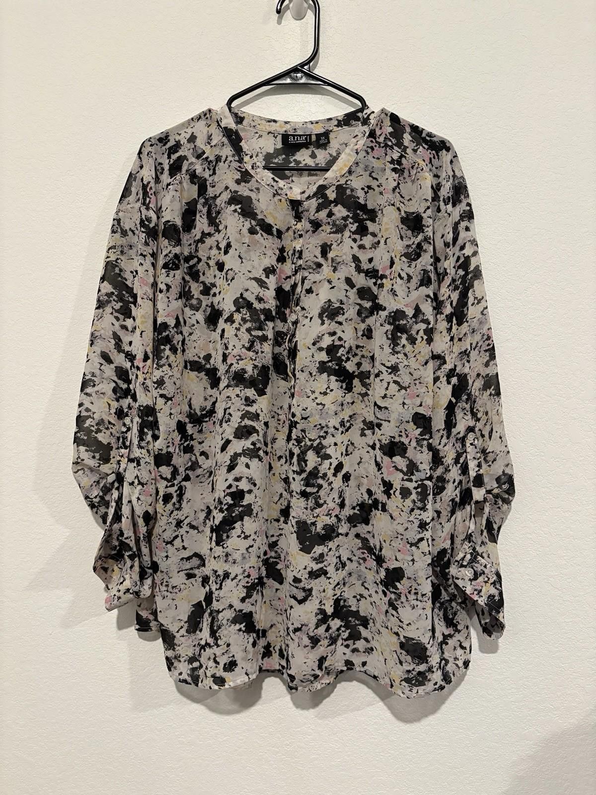 Analog A.N.A Women’s Black Grey Blouse Business Top Plus Size 3X Size 3XL / US 20-22 - 2 Thumbnail