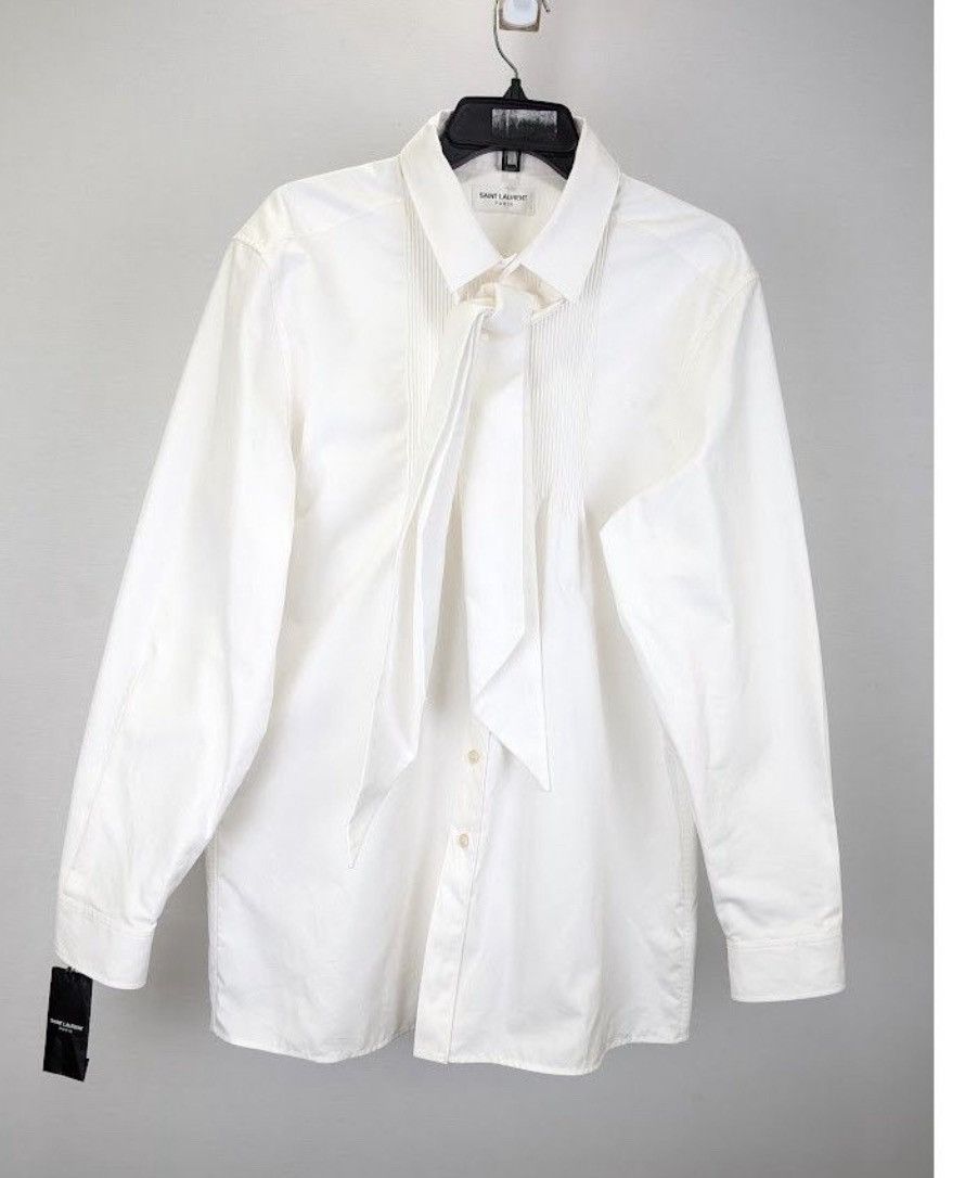 Saint Laurent Paris o1bcso1str0625 Lavalliere Neck Blouse In Cotton in White Size US XL / EU 56 / 4 - 6 Thumbnail