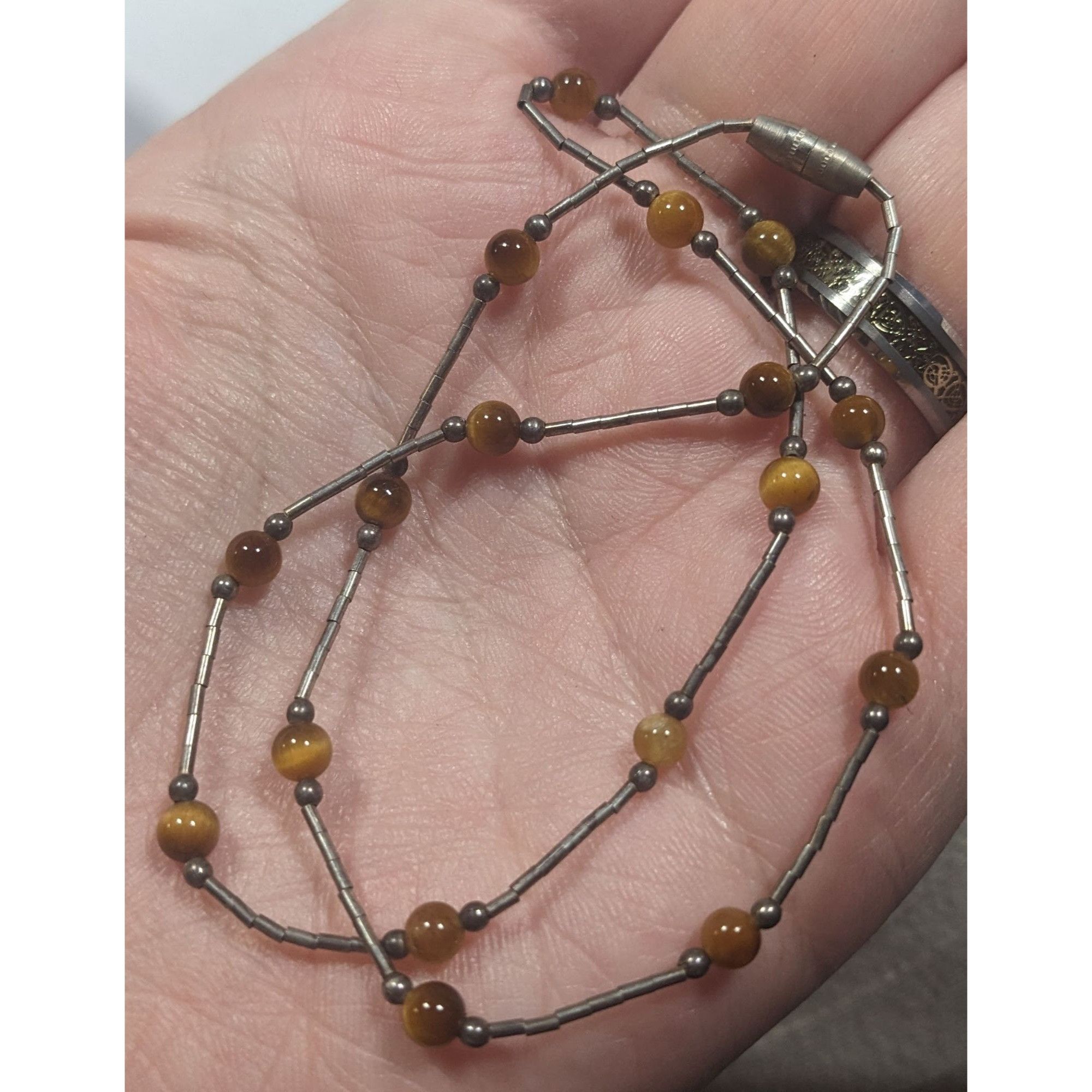 Other Tiger Eye Studded Silver Tone Tube Bead Necklace Size ONE SIZE - 5 Thumbnail