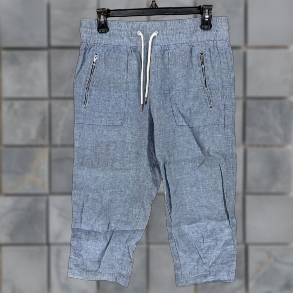 Athleta Athleta Linen Blend Capri Pants Womens Size 4 Blue Drawstring Zip Pockets Cropped Size 27" / US 4 / IT 40 - 1 Thumbnail
