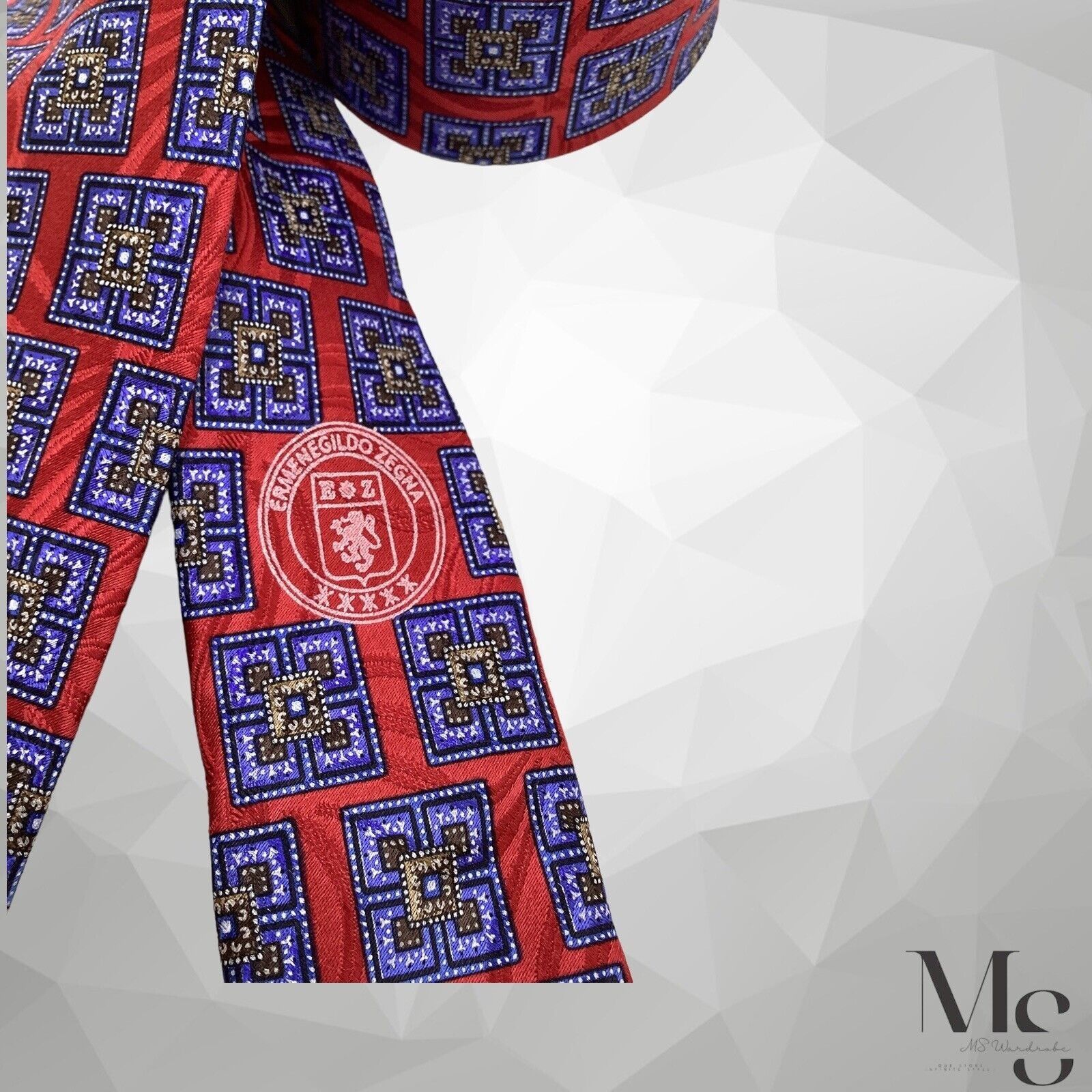 Ermenegildo Zegna ERMENEGILDO ZEGNA Black Tag Red Blue Medallion Silk Tie Ital Size ONE SIZE - 6 Thumbnail