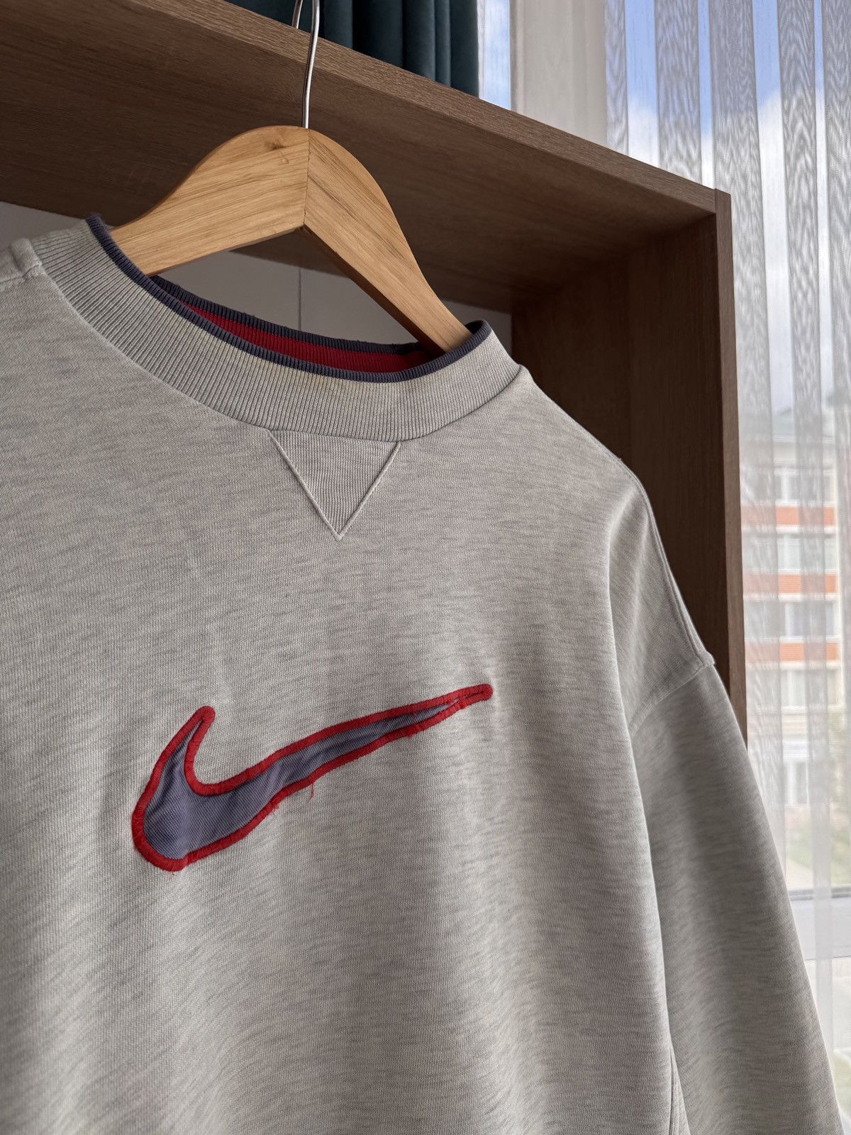 Nike × Vintage Vintage Nike Big Swoosh Distressed Grey Sweatshirt Size US S / EU 44-46 / 1 - 6 Thumbnail