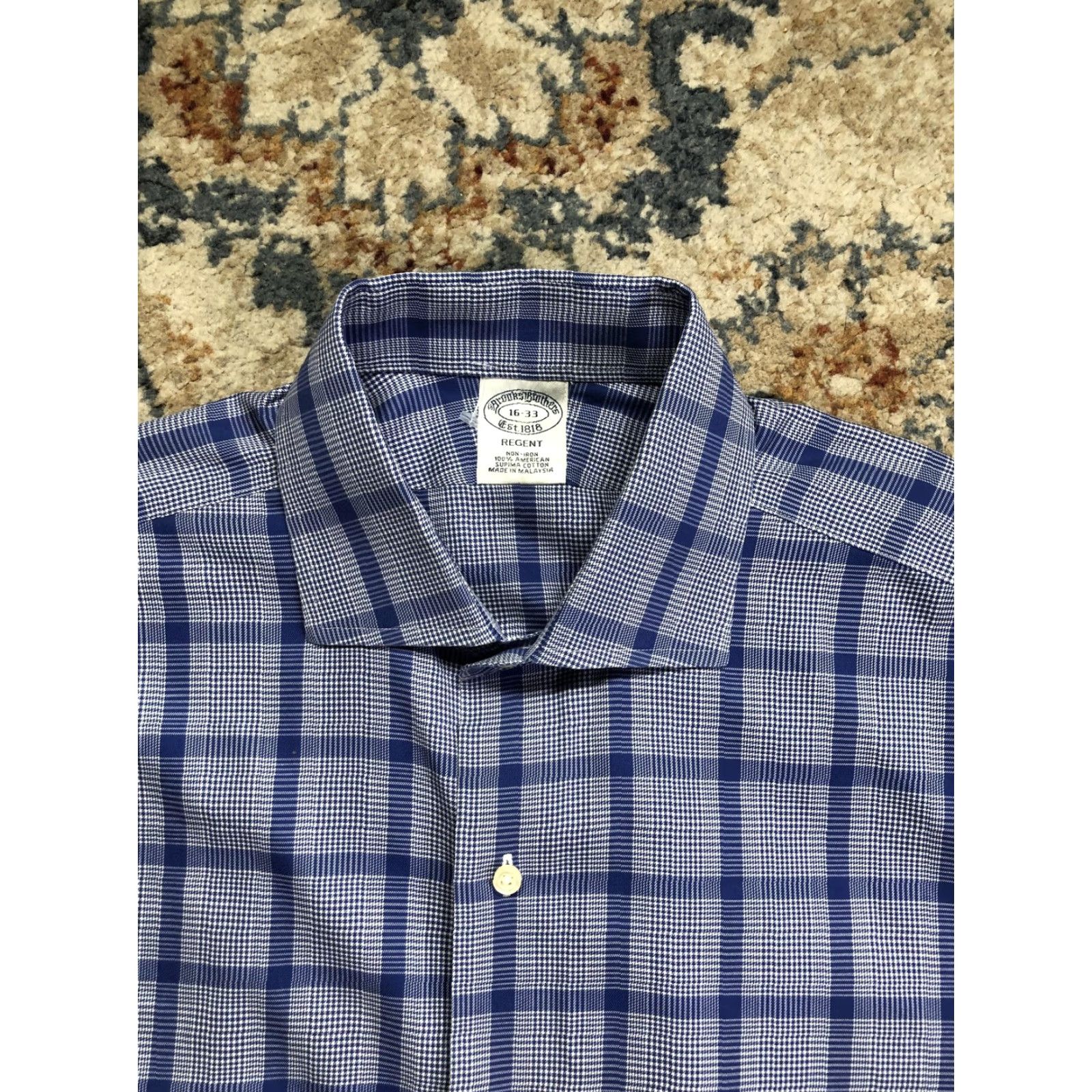 Brooks Brothers Brooks Brothers Regent Dress Shirt Mens 16 32/33 Blue Plaid Non-Iron Supima 100% Cotton Shirt Size 42R - 2 Thumbnail