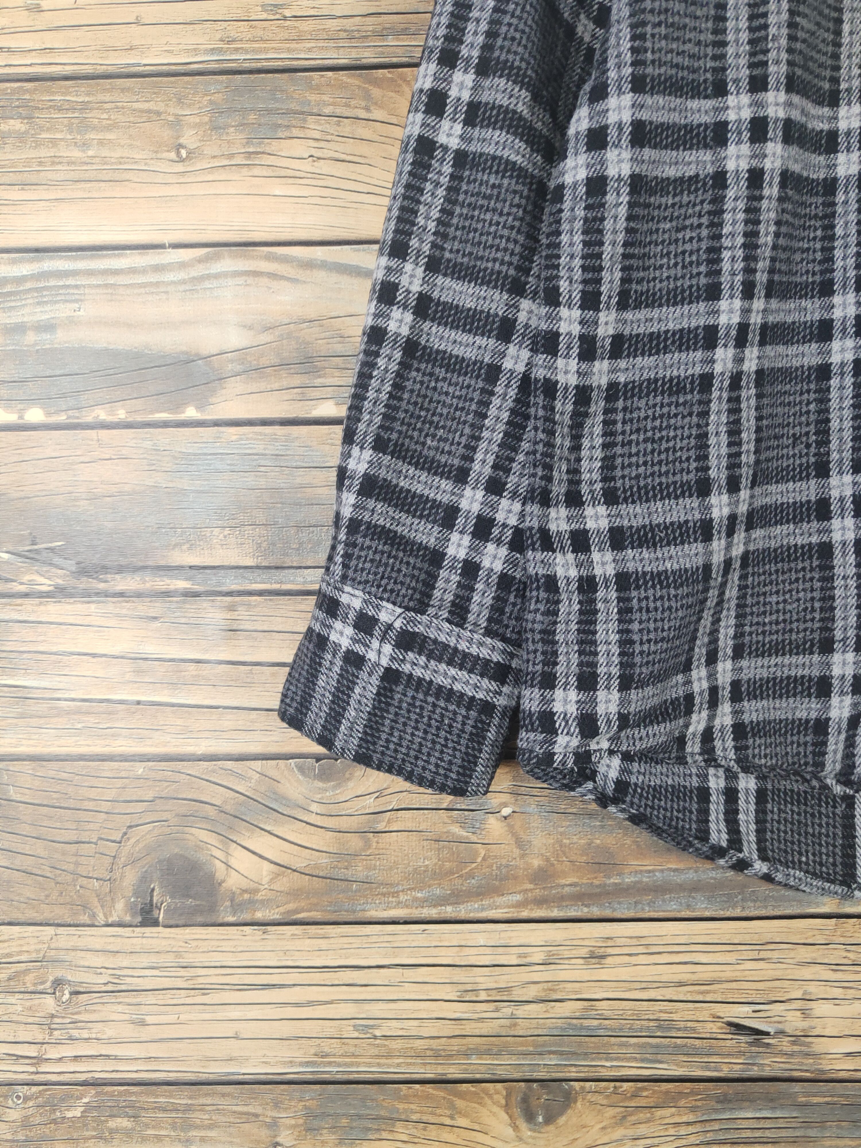 Homespun Knitwear × Japanese Brand × Vintage Retro Troy Bros Black Gray Long sleeves Button Up Shirts Size L / US 10 / IT 46 - 4 Thumbnail