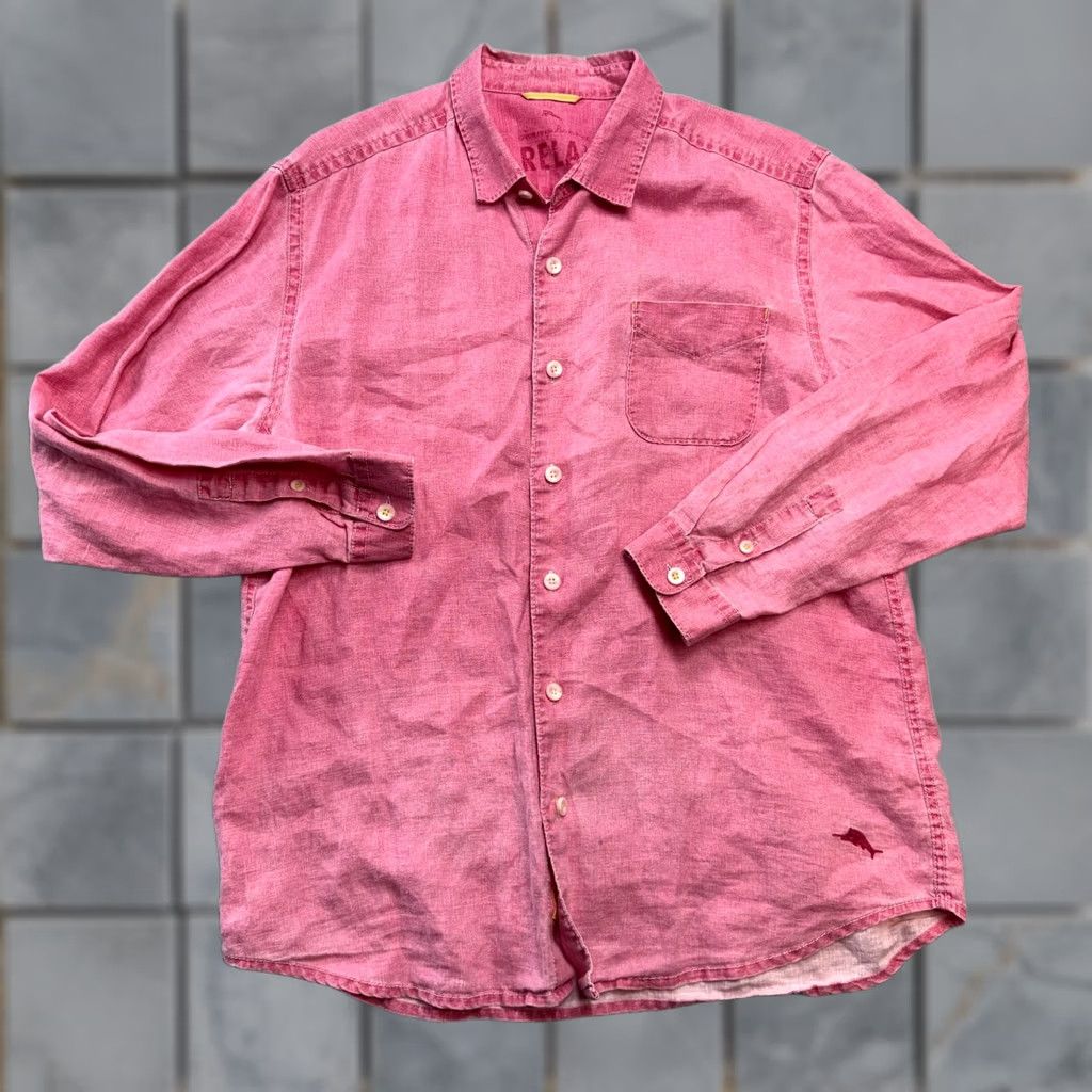 Tommy Bahama Tommy Bahama Shirt Men Large Berry Pink Red Linen Button Up Relaxed Beach Resort Shirt Size US L / EU 52-54 / 3 - 1 Thumbnail