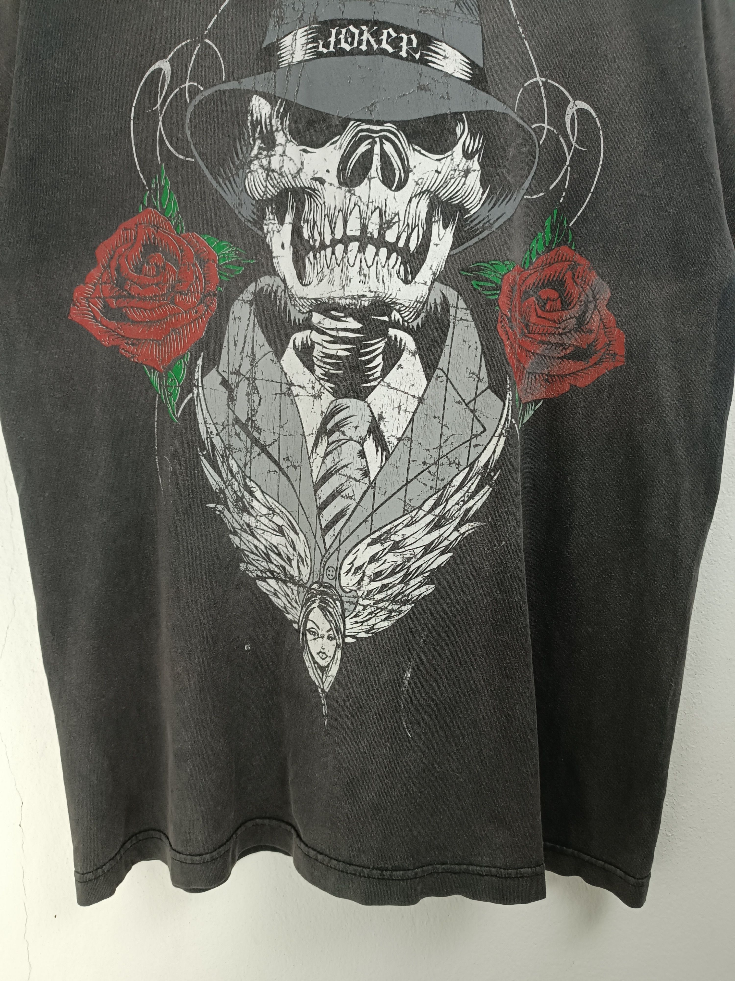 Vintage VINTAGE 90'S JOKER MAFIA ROSES SKULL WORN & FADED VERY RARE Size US L / EU 52-54 / 3 - 9 Thumbnail