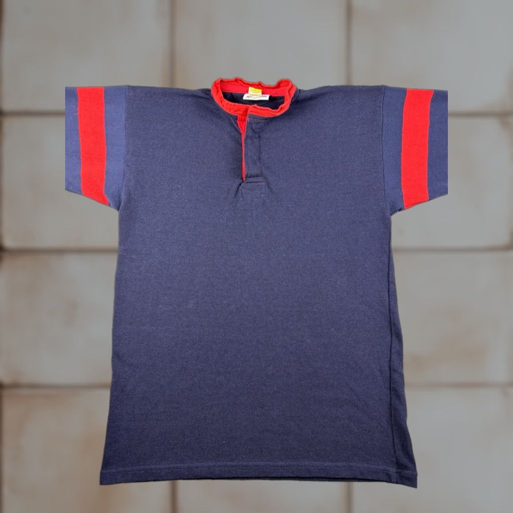 Vintage VINTAGE Halbro Rugby Shirt Men’s 42 Blue Red Striped Polo Short Sleeve Cotton Embroidered Logo 90s Football Soccer Size US XL / EU 56 / 4 - 1 Thumbnail
