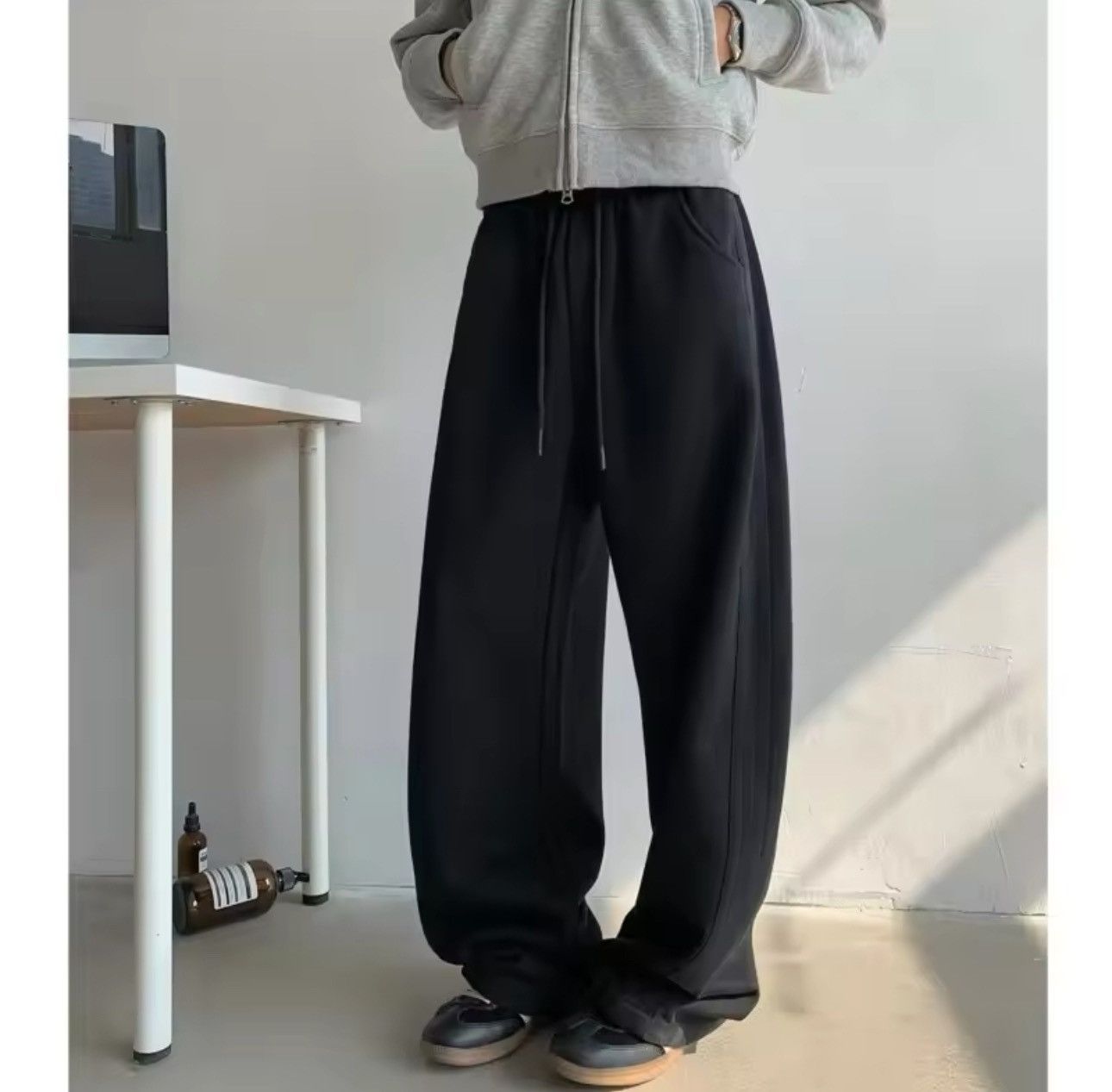 Japanese Brand × Other Fleece Casual Pants Side Striped Wide Leg Straight Sweatpant Size US 28 / EU 44 - 2 Thumbnail