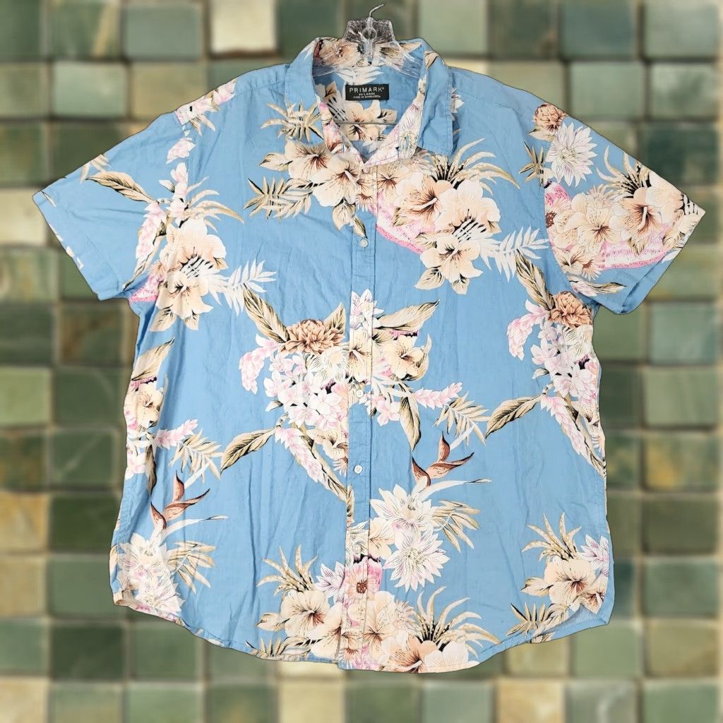 Primark Primark Mens Blue Floral Short Sleeve Hawaiian Button-Up Size 2XL Size US 39 - 1 Thumbnail