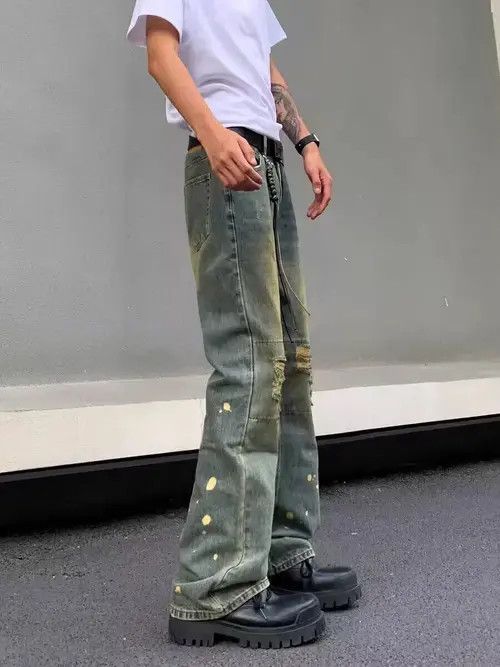 Japanese Brand Retro nostalgic washed ripped jeans with splashes of ink Size US 32 / EU 48 - 2 Thumbnail