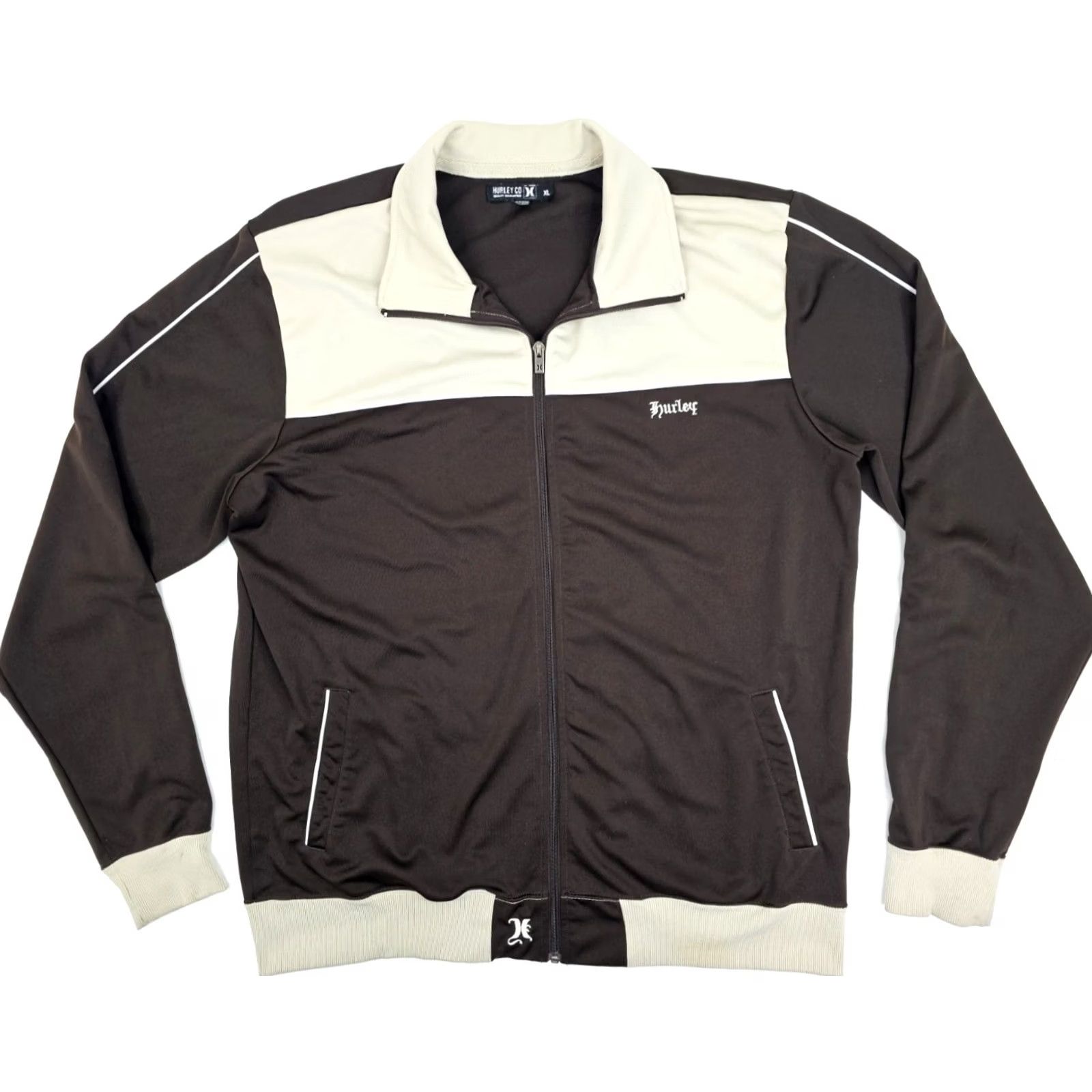 Hurley Hurley Y2K Full Zip Jacket Sweater Embroidered Logo Mens XL Beige Brown EUC Size US XL / EU 56 / 4 - 2 Thumbnail