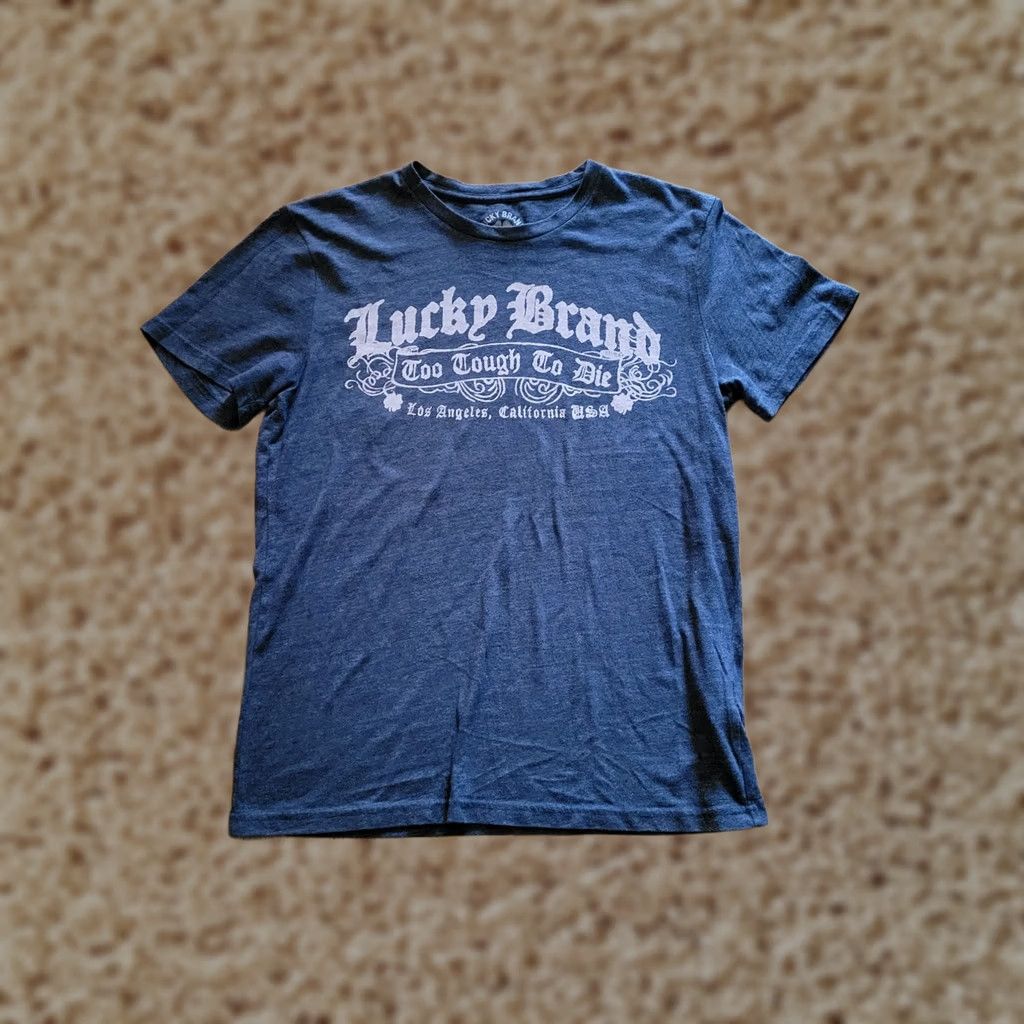 Lucky Brand Lucky Brand Top Shirt Mens M Gray Short Sleeve Crew Neck Too Young To Die Graphic Print Casual Everyday Vintage: No (end) Mens Size US M / EU 48-50 / 2 - 1 Thumbnail