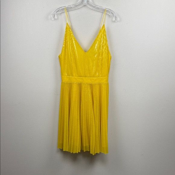 MSGM MSGM all over Yellow Sequin pleated skirt strap sleeve dress Size L / US 10 / IT 46 - 4 Thumbnail